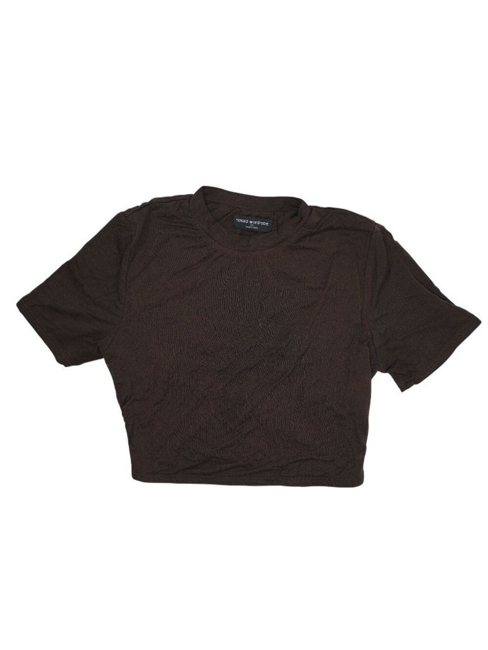 Naked Wardrobe Mock Neck Crop Top in Brown